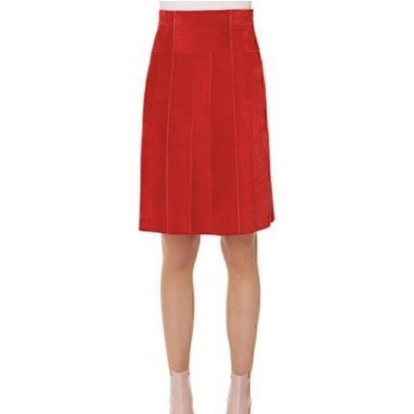 Akris Punto Red Suede Leather A-Line Skirt Women's Size 2 Designer Luxury - Picture 1 of 5